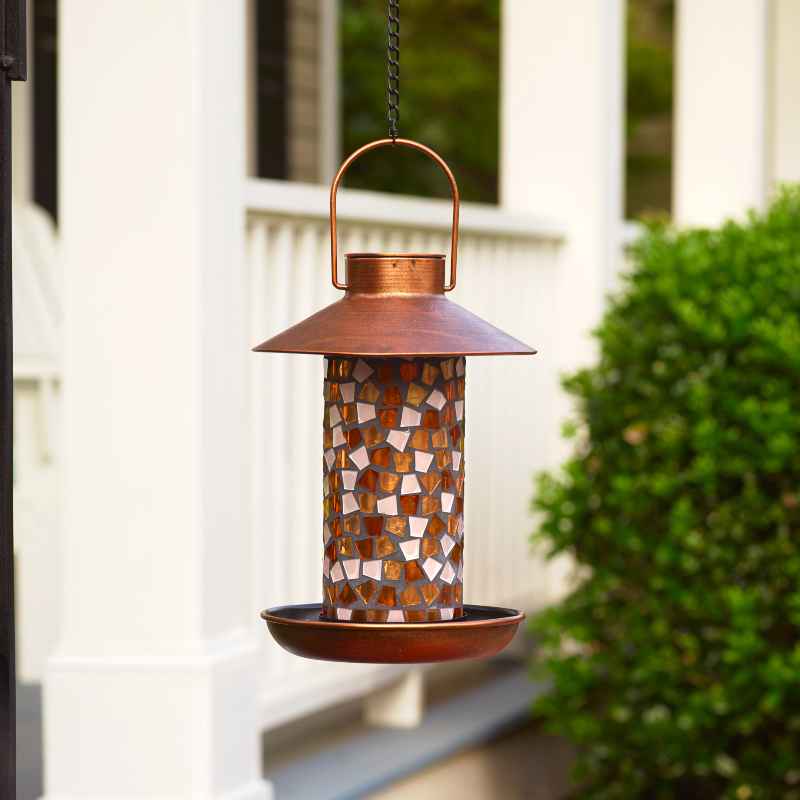 Mosaic Glass Solar Bird Feeder - Copper